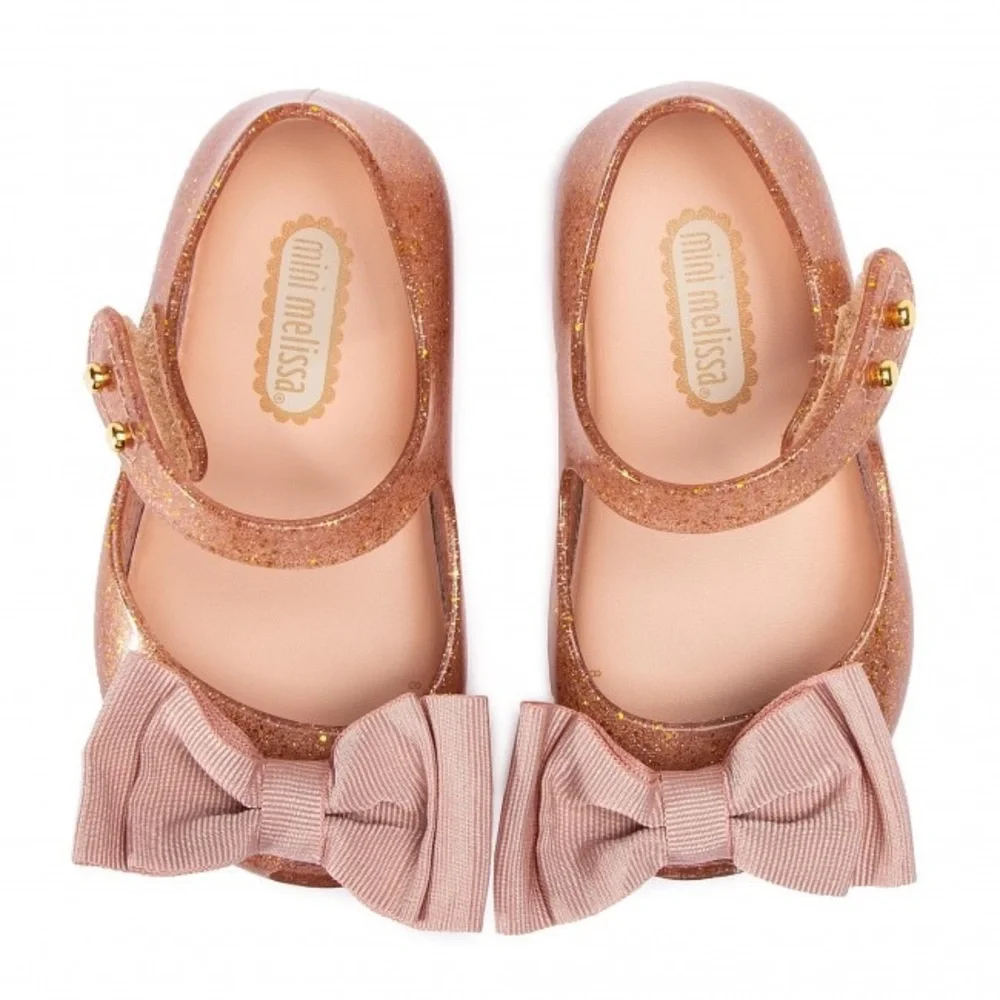 NWT MINI MELISSA Ultragirl Sweet Bow Pink Glitter Kids Flats Size 7T